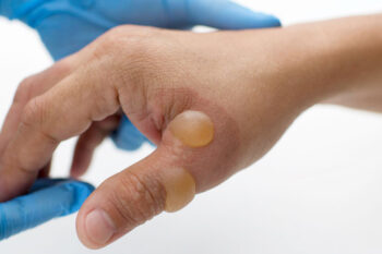 Patient's,Hand,And,Thumb,With,Heat,Blister,And,Injuries.,Blisters